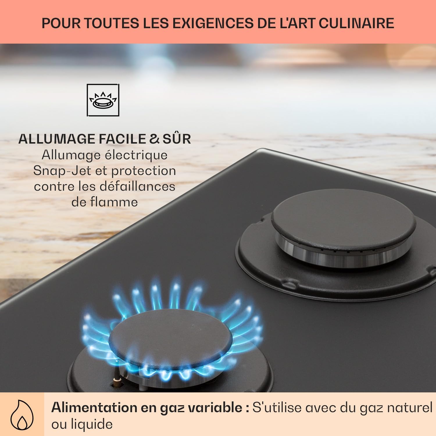 Klarstein Table de Cuisson à Gaz, Plaque de Cuisson Gaz à 4 Brûleurs, Table de Cuisson Electrique à 4 Feux de 8000W, Cuisiniere Gaz, Gaziniere Gaz avec Brûleurs en Acier Inoxydable, Cuisinières GPL