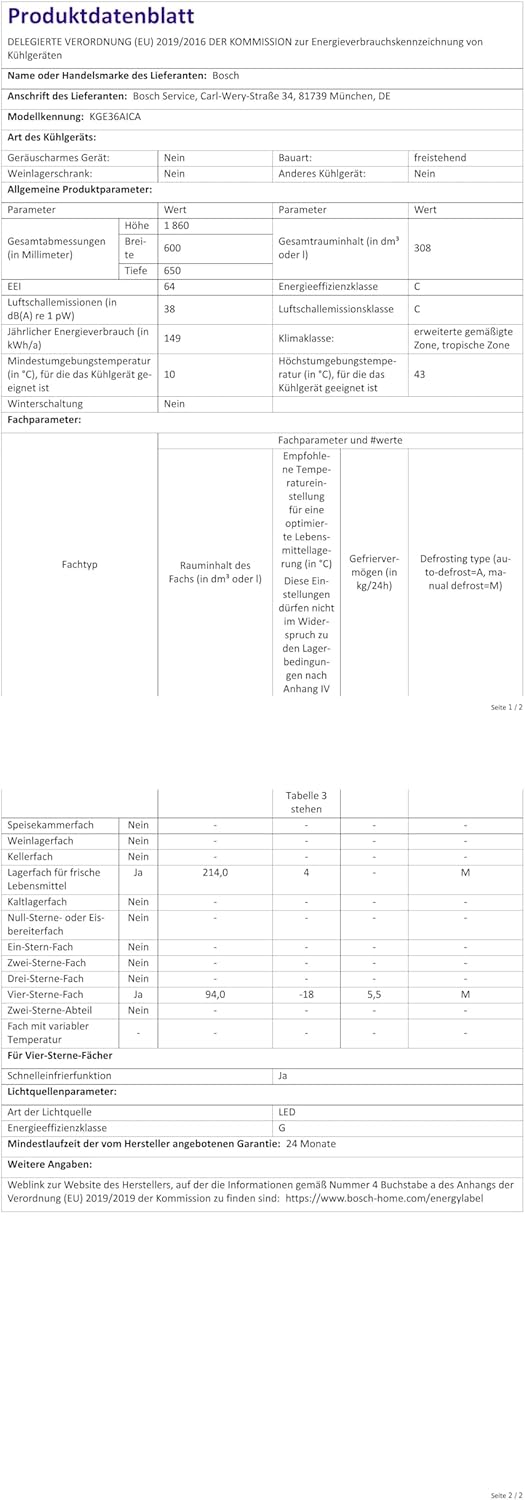 Bosch KGE39ALCA- Série 6, Réfrigérateur combiné pose-libre, 201 x 60 cm, Inox