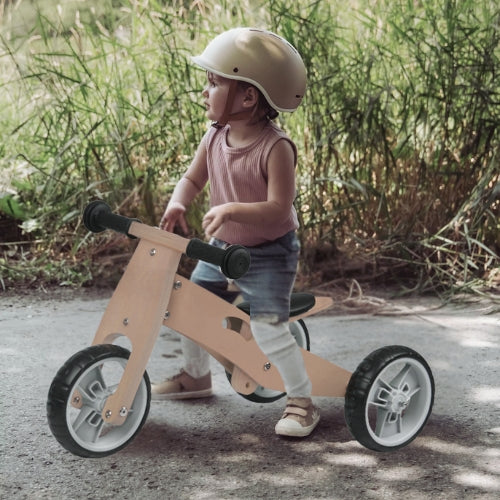 Tricycle 2-en-1 Transformable en Draisienne en Bois - Enfant 1-3 ans