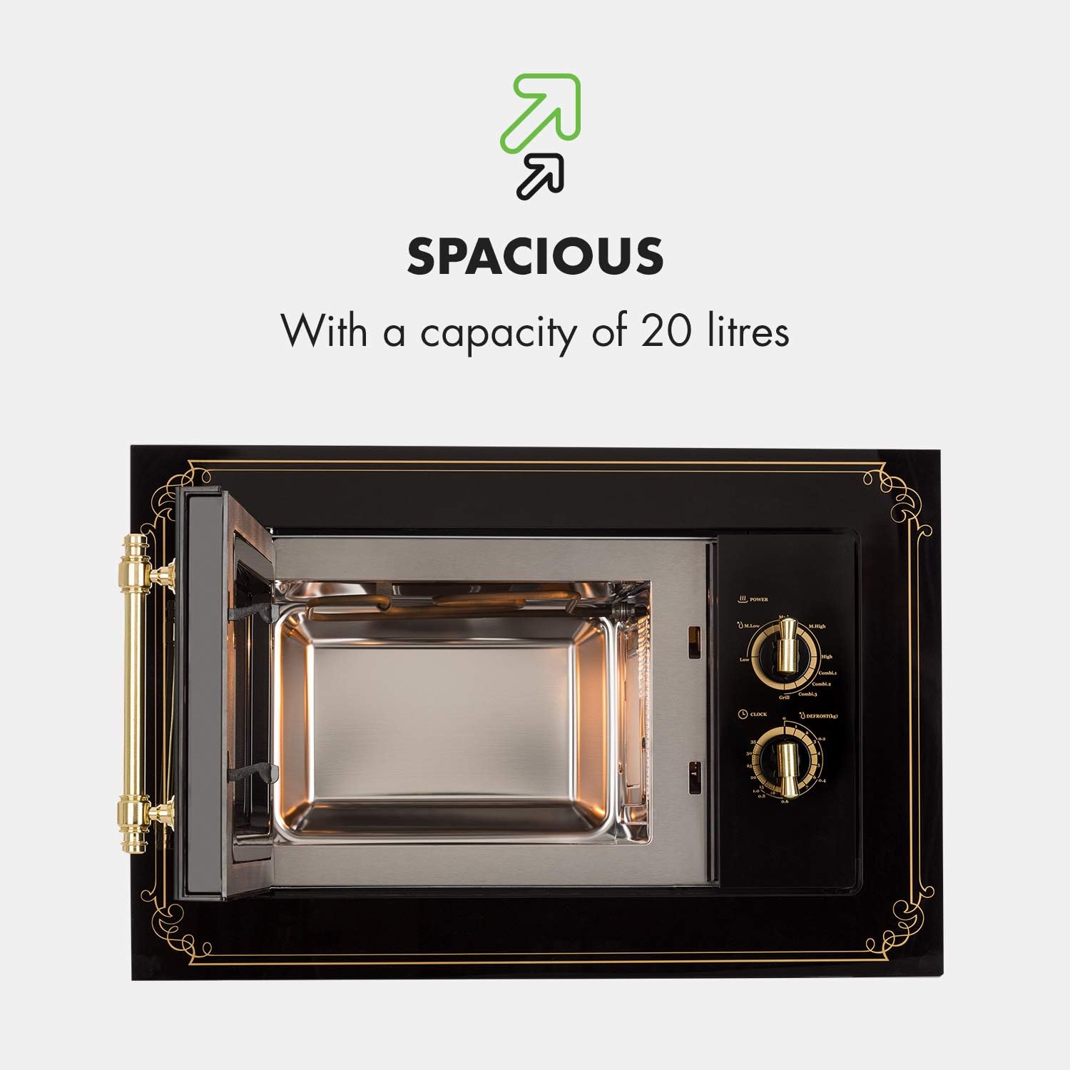 Klarstein Victoria 20 - micro-ondes encastrable, design rétro, 20L, micro-ondes 800W / puissance de gril 1000W, 3 fonctions grill/micro-ondes, acier inoxydable, cadre de montage, ivoire