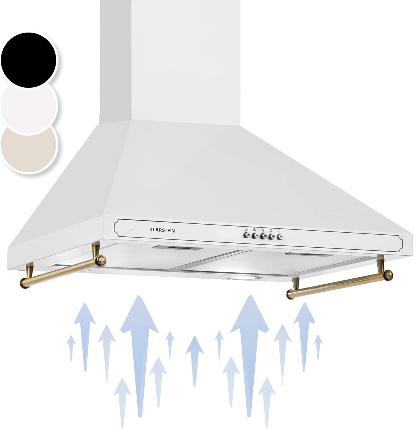 Klarstein Hotte Aspirante 90 cm, Hottes de Cuisine avec Filtre de Hotte en Aluminium, Débit d'Air Puissant de 645m³/h, Eclairage LED, Extracteur d'Air Silencieux, Hotte Efficace avec Evacuation