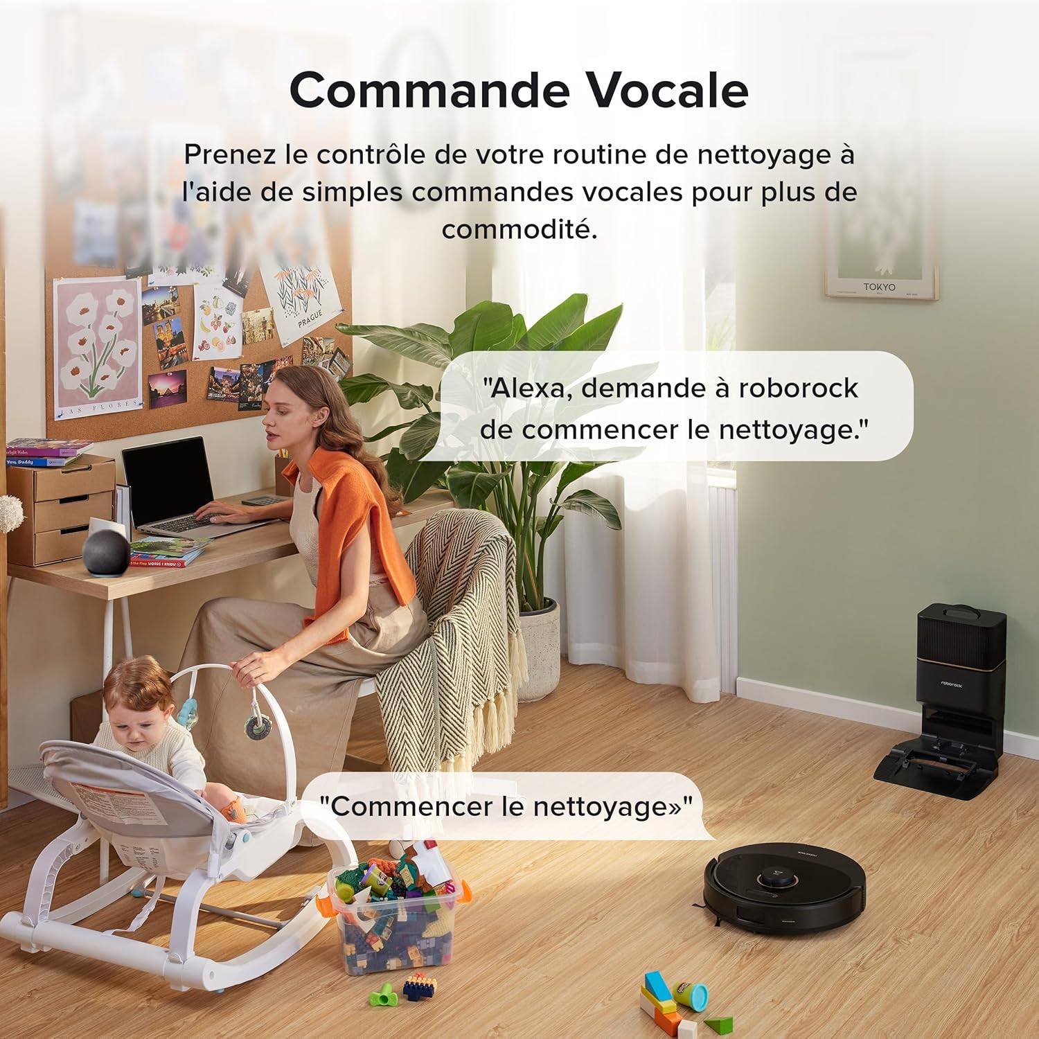 roborock Q8 Max+ Aspirateur Robot Laveur avec Station, Vidage Automatique, 5500Pa Aspiration, Brosse DuoRoller, Navigation LiDAR, Évitement d'obstacles, Cartographie Multi-Niveaux, Contrôle APP/Vocale