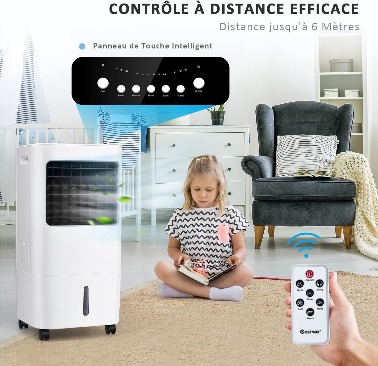 RELAX4LIFE Rafraîchisseur d’Air Mobile avec Humidificateur et Purificateur, 3 Mode de Vitesse, Climatiseur avec Réservoir d'Eau 8L et Filtre Amovible et Lavable pour Chambre, Bureau, Salon