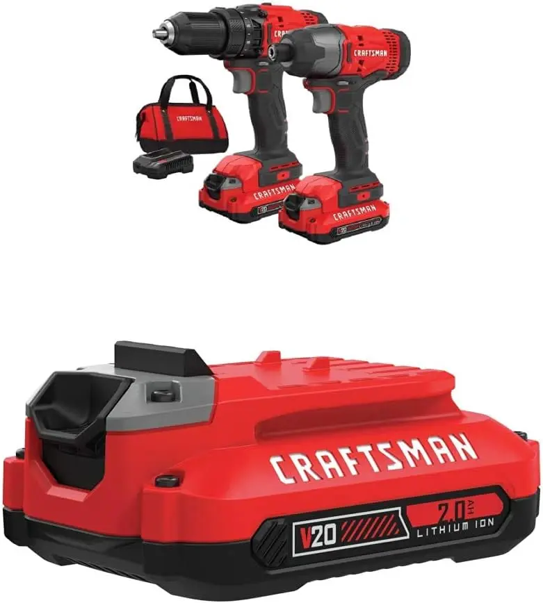 CRAFTSMAN V20 MAX Cordless Drill and Impact Driver, Power Tool Combo Kit with 2 Batteries and Charger (CMCK200C2AM)