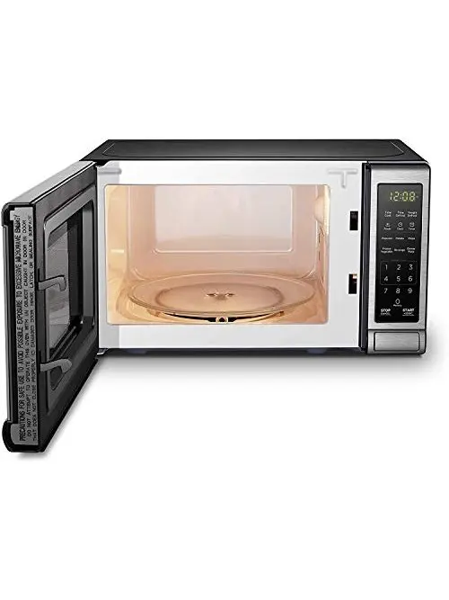 BLACK+DECKER Digital Microwave Oven with Turntable Push-Button Door, Child Safety Lock, Stainless Steel, 0.9 Cu Ft