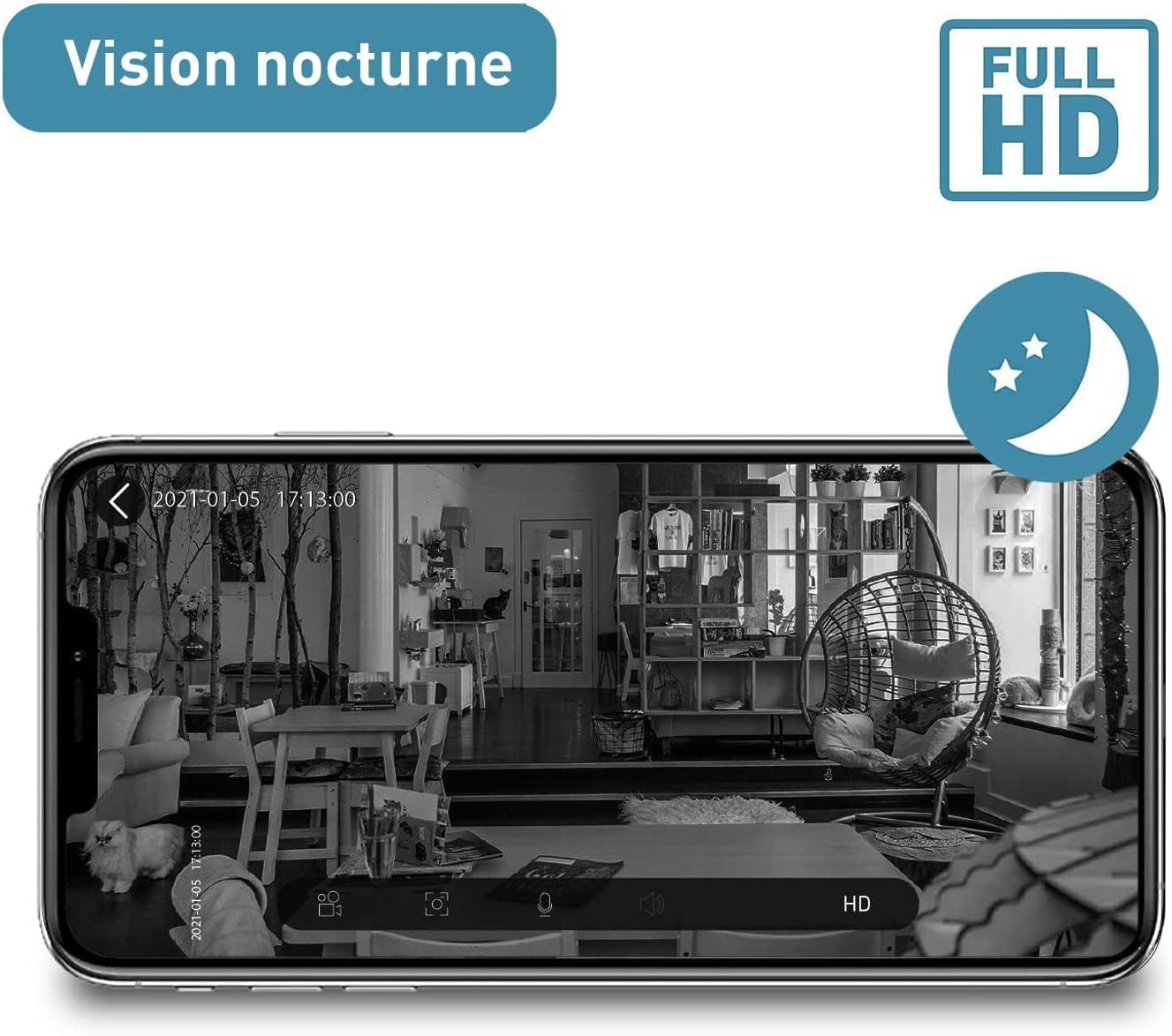 PetTec Cam Free Lot de 2 caméras sans fil pour animaux de compagnie avec application [sans piège à abonnement] – Caméra pour chats et chiens intérieur/extérieur – Détection de mouvement et fonction