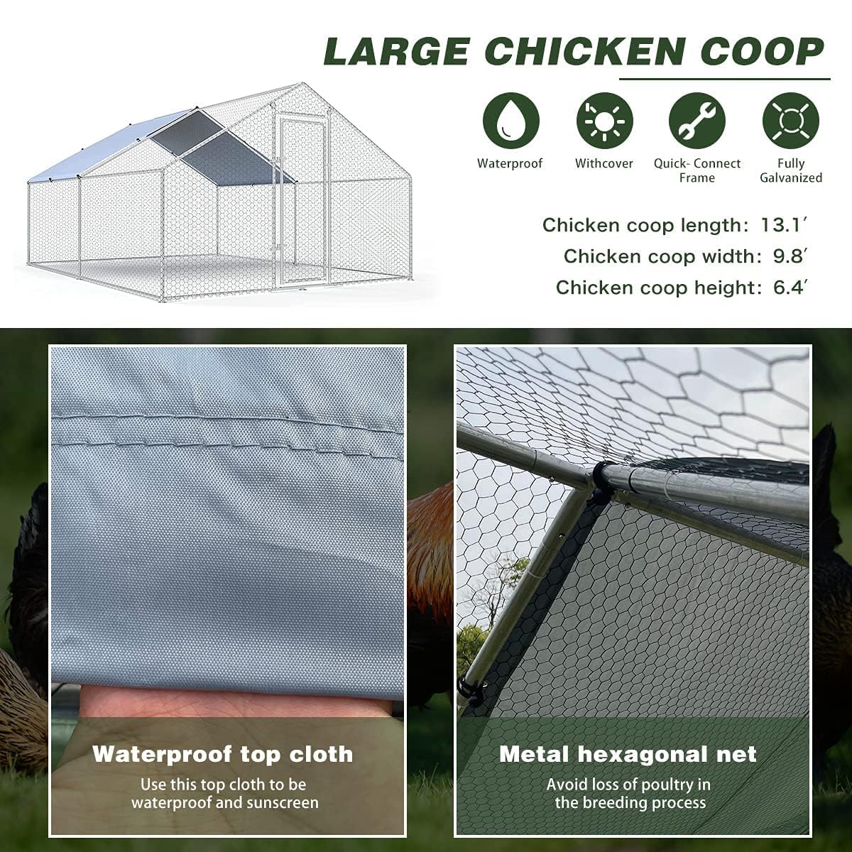 Large Metal Chicken Coop Walk-in Poultry Cage