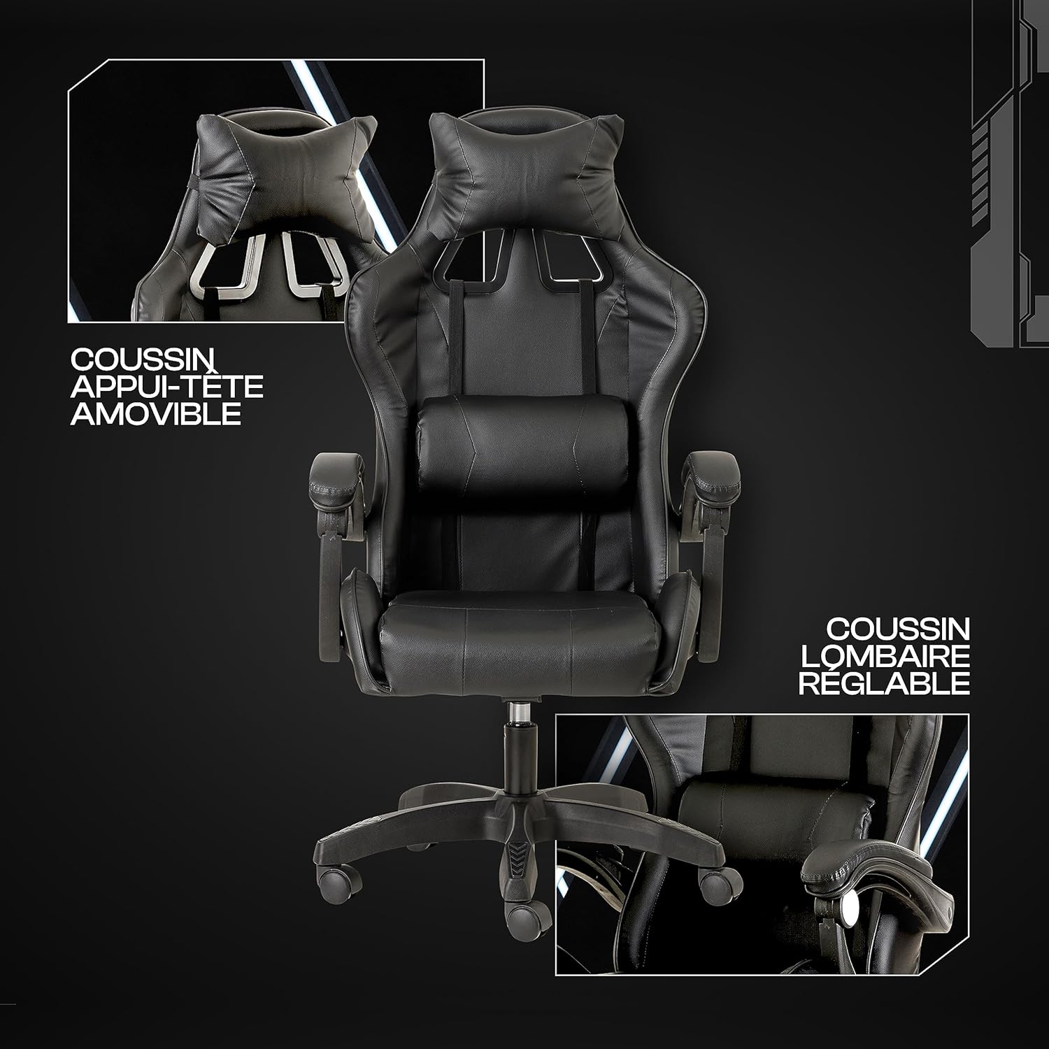 Baroni Home Chaise de Gaming, Chase de Jeux Ergonomique Chaise de Bureau avec Confortable Dossier réglable, Appui-tête et Soutien Lombaire, Blanc