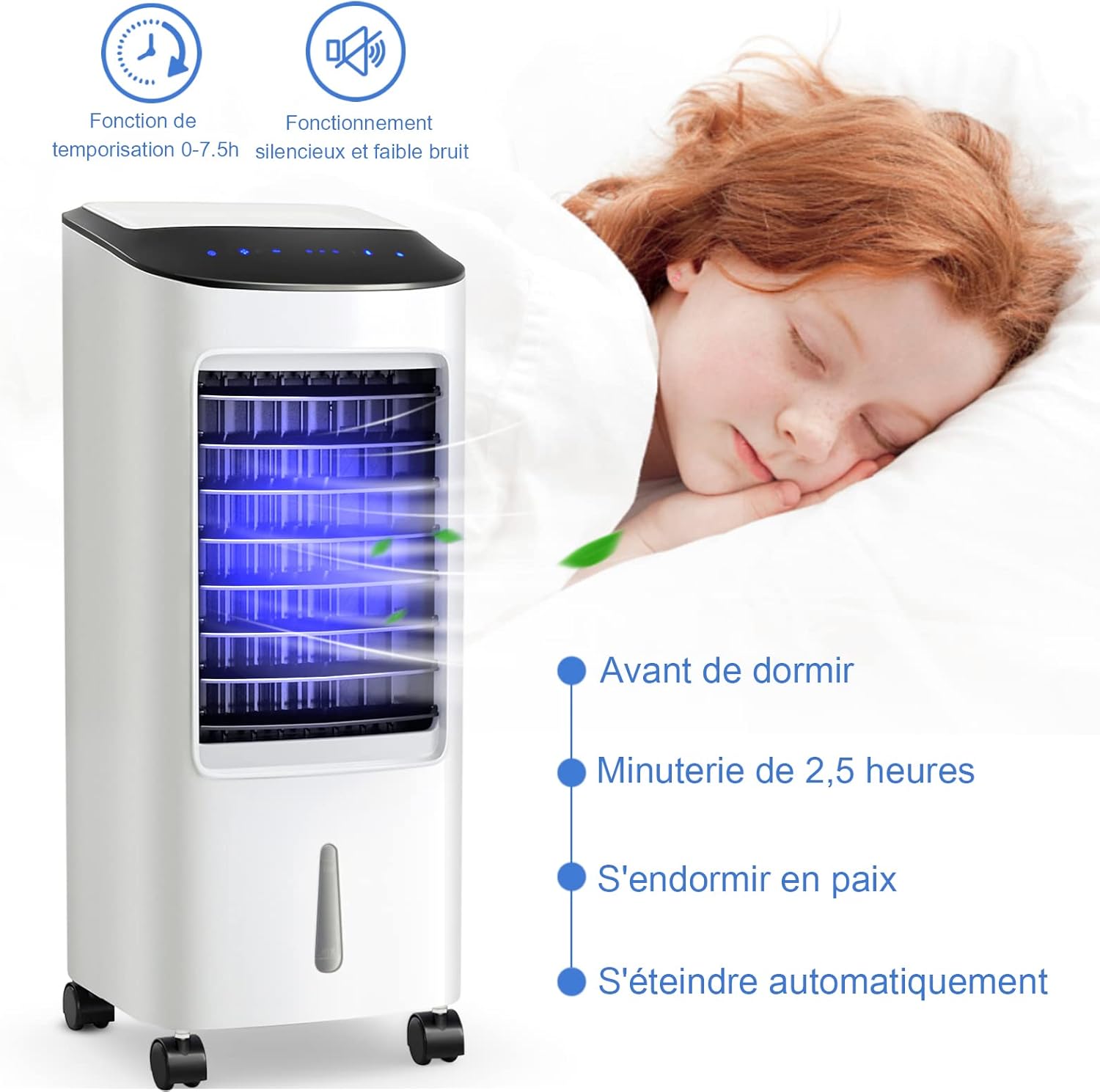 RELAX4LIFE Rafraîchisseur d’Air Mobile avec Humidificateur et Purificateur, 3 Mode de Vitesse, Climatiseur avec Réservoir d'Eau 8L et Filtre Amovible et Lavable pour Chambre, Bureau, Salon