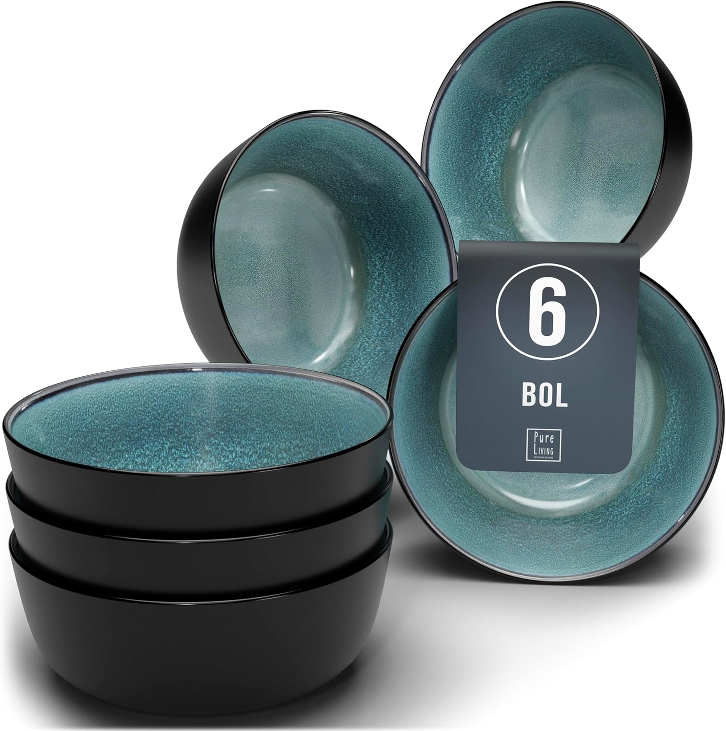 Service de Vaisselle en Grès Ibiza 36 pièces –Ensemble de Vaisselle pour 12 Personnes, Adapté au Lave-Vaisselle et au Micro-Ondes, Pure Living bleu fumé, Assiettes Service de Table