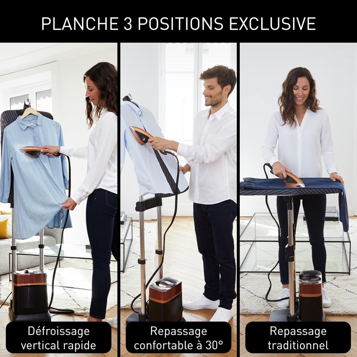 Calor Ixeo Power solution de défroissage tout-en-un, 2170 W, Fer à repasser avec planche Smartboard intégrée 3 positions, Pression d'une centrale vapeur de 5,8 bars, Fabriqué en France QT2020C0