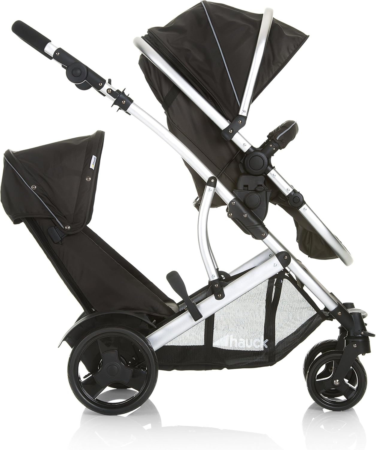 hauck Poussette Double Duett 2, Siège Supérieur Convertible en Nacelle Bébé, Réversible, Pliable, Charge Maxi 36 Kg, Inclus Habillage Pluie, Forest Noir