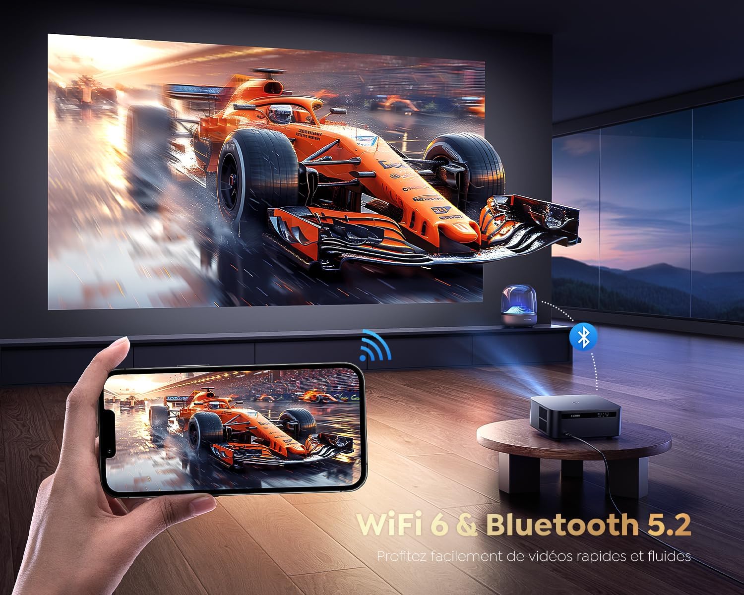 【1200 ANSI/Google TV】 Vidéoprojecteur 4K Netflix Officiel, Auto Focus/Keystone Projecteur 4K WiFi6 Bluetooth Full HD 1080P, Contrôle Vocal, Zoom 50% Projecteur Vidéo de Jour Home Cinéma/PPT/Extérieur