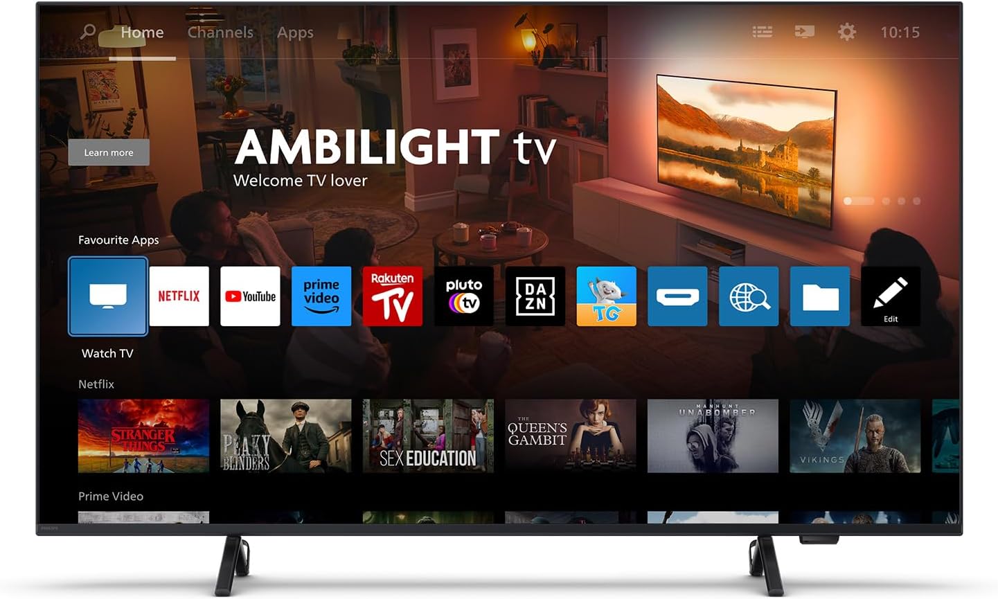 Philips Ambilight 43PUS8109 Smart TV LED 4K - Écran 43 Pouces avec Plate-Forme Pixel Precise Ultra HD, Titan OS et Son Dolby Atmos, Fonctionne avec l’Assistant Vocal Alexa et Google - Chrome satiné