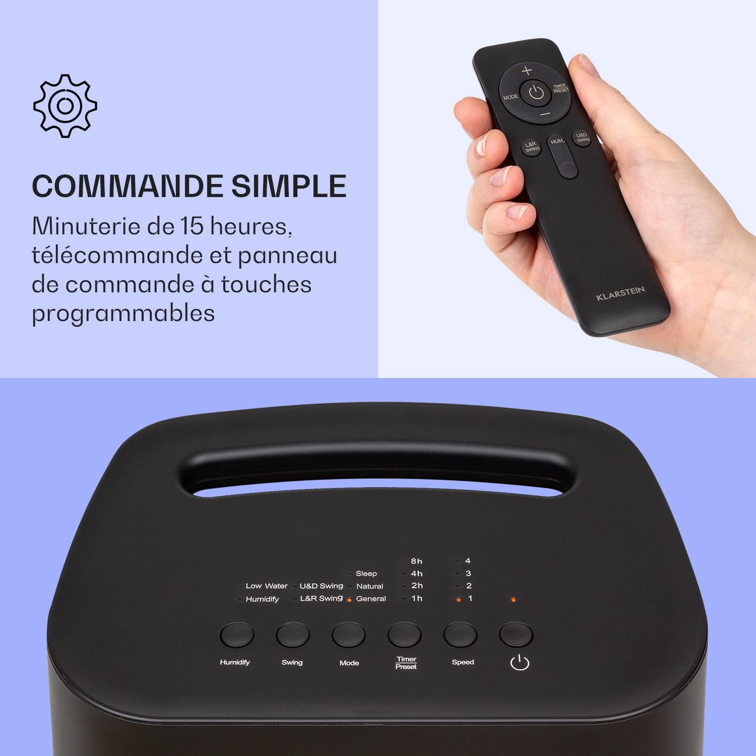 Klarstein Rafraichisseur d'Air 4 en 1, Climatiseur Portable Smart APP Mobile, Humidificateur, Ventilateur, Sans Évacuation 65W, Pack Glacons, Mode Nuit, Puissant Débit d'Air 330m³/h