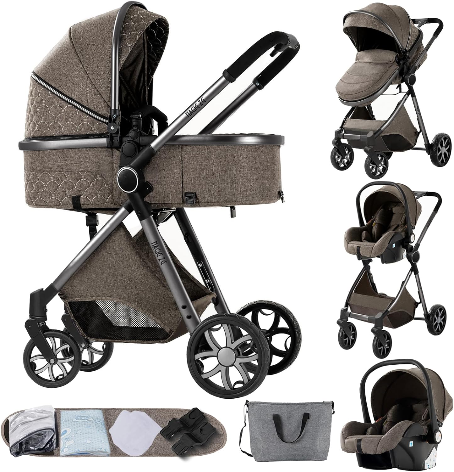 NADDLILY Poussette 3 en 1, Poussette Bebe avec Conception Portable Pliable en Un Clic, Pousette 3 en 1 avec Poussée Réversible Bidirectionnelle, Poussette Canne avec Accessoires (V9 Black)