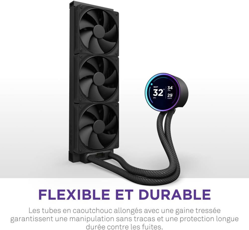NZXT Kraken Elite 280 RGB - Refroidisseur de liquide CPU AIO - Radiateur 280mm - Ventilateur F280 RGB - IPS LCD 2,72 personnalisable - Turbine Pump - LGA 1700 1200 115X 1851 / AM5 AM4 - Noir