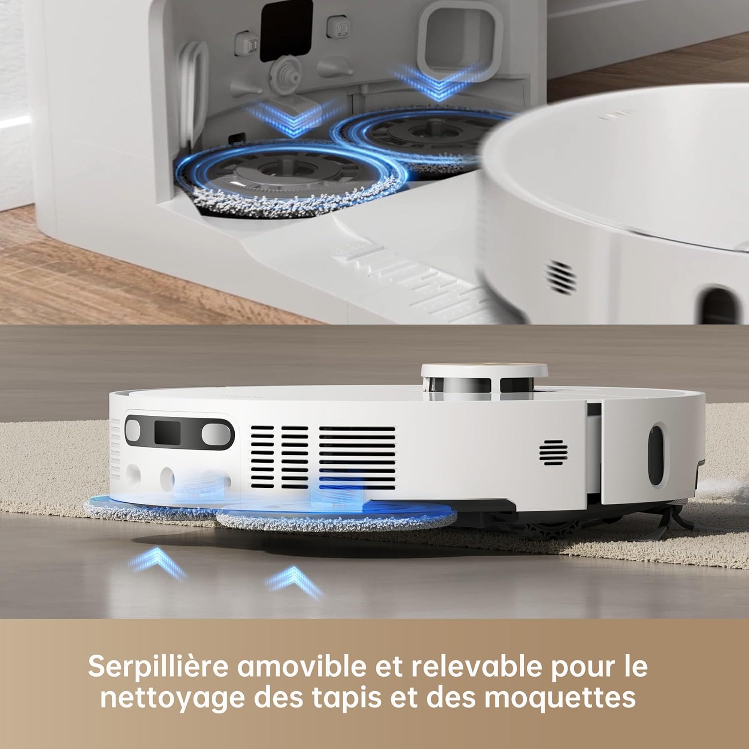 DREAME X40 Ultra Complete Robot Aspirateur avec Serpillière amovible et relevable, Brosse latérale surélevée,12 000 Pa,Serpillière et la Plaque de lavage avec de l'eau chaude à 70 C,Brosses relevables