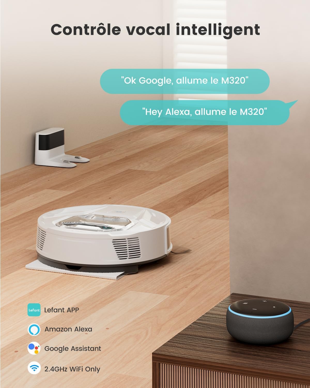 Lefant Aspirateur Robot, Robot Aspirateur 4500Pa Puissance d'Aspiration, Évitement Précis des Obstacles, Anti-Enchevêtrement Idéal pour Les Poils d'animaux, Cheveux et Sols Durs,Contrôle par App/Alexa