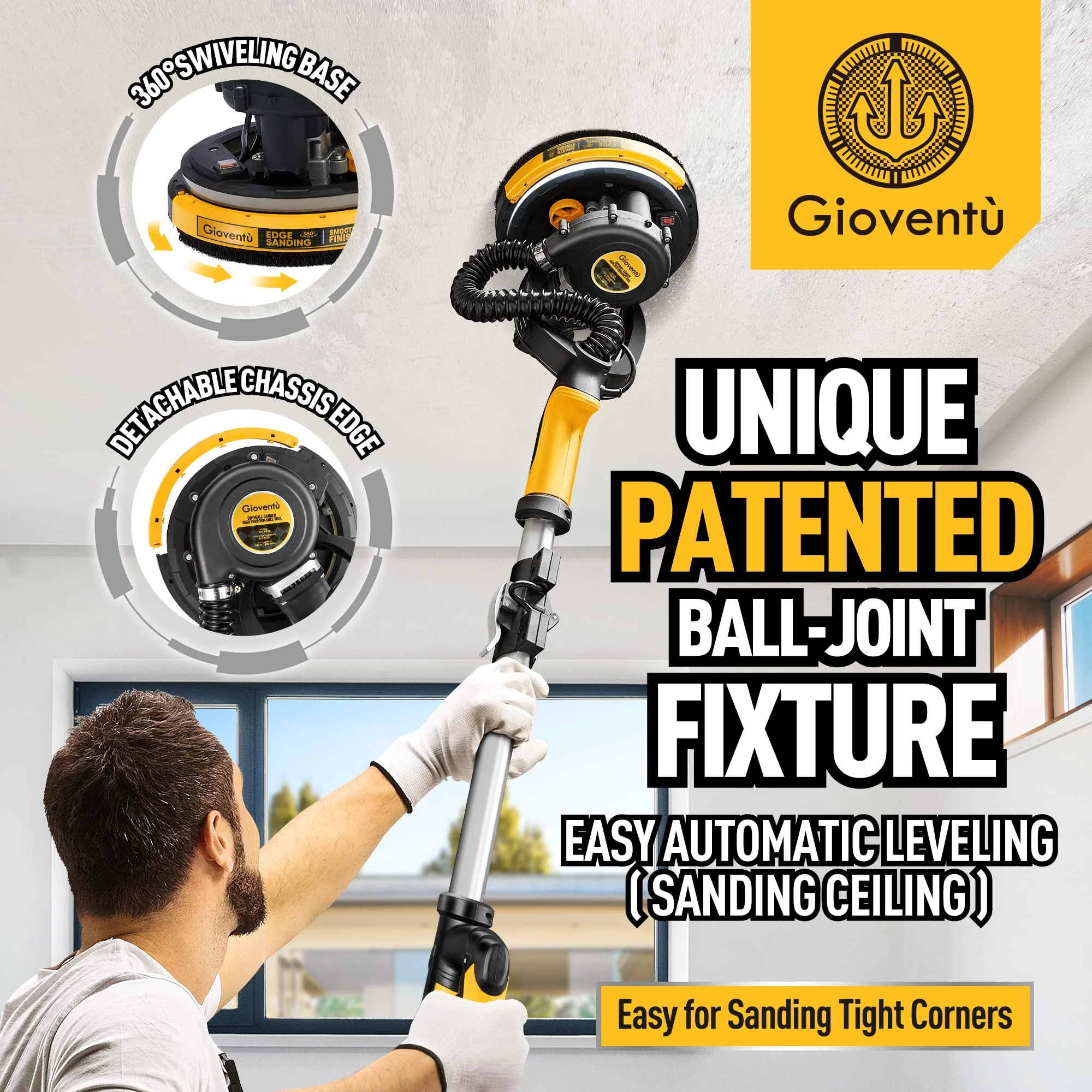 Gioventù Electric Drywall Sander with Vacuum for Popcorn Ceiling