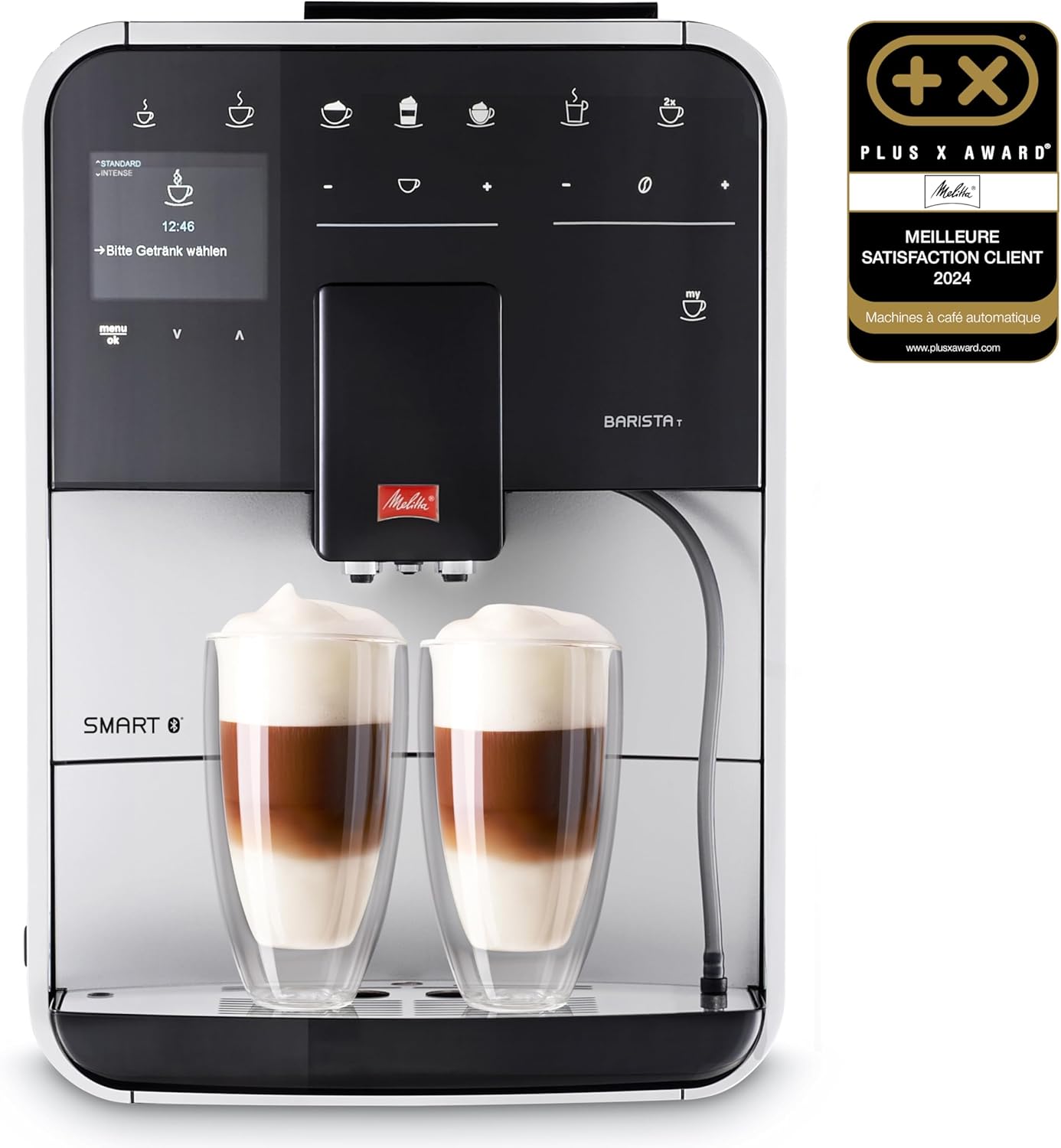 Melitta Barista T Smart Argent, Machine à Café à Grain avec Broyeur, Connectée, Système One Touch, Double bac à grains, 18 spécialités, Mode 1 à 2 Tasses, Écran Couleur TFT, F831-101