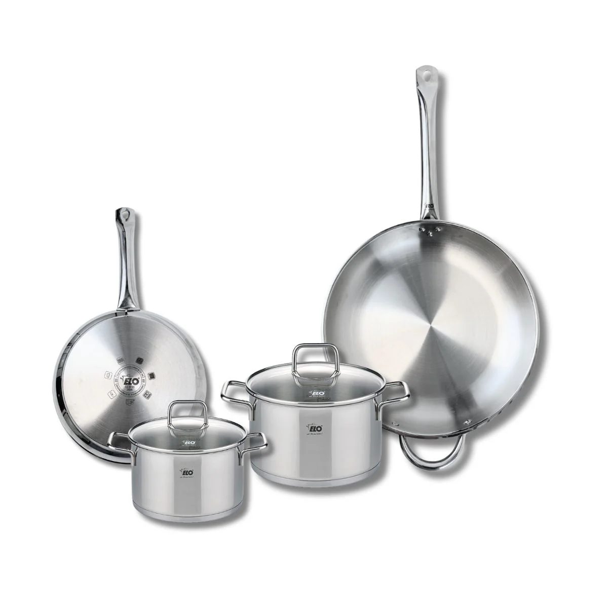 Ensemble de 2 Poêles de cuisson 24 et 32 cm et 2 faitouts 16 et 20 cm Elo Profi Citrin Elo