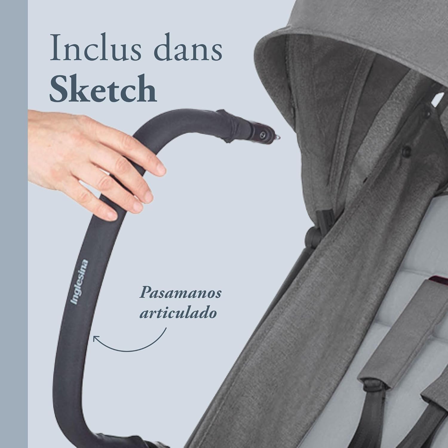 Inglesina Sketch Poussette Légère et Compacte, Bleu, Confortable, jusqu'à 17kg, Pliage à une main, UPF 50+