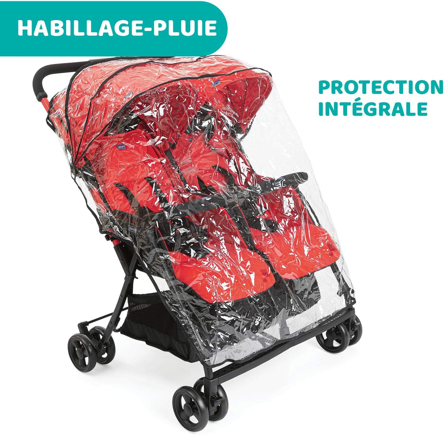 Chicco OHlalà Poussette Canne Double, Légère Inclinable et Pliable, Poussette pour Jumeaux de la Naissance à 15 kg, Fermeture Compacte, Inclus une Housse de Pluie, Capote Extensible - black night