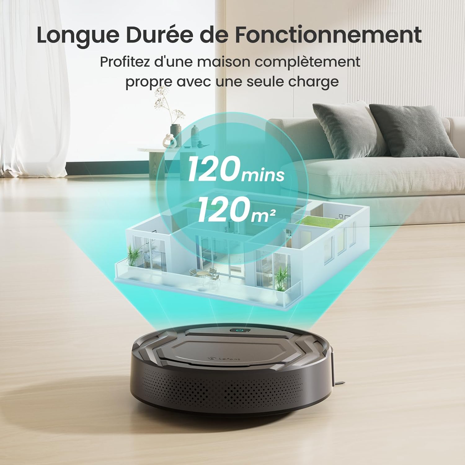 Lefant Aspirateur Robot, Robot Aspirateur 4500Pa Puissance d'Aspiration, Évitement Précis des Obstacles, Anti-Enchevêtrement Idéal pour Les Poils d'animaux, Cheveux et Sols Durs,Contrôle par App/Alexa