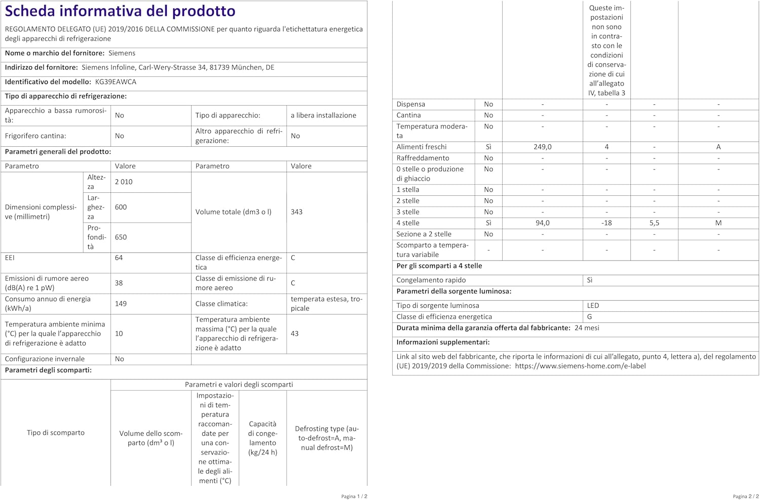 SIEMENS Réfrigérateur congélateur bas KG 39 EAI CA