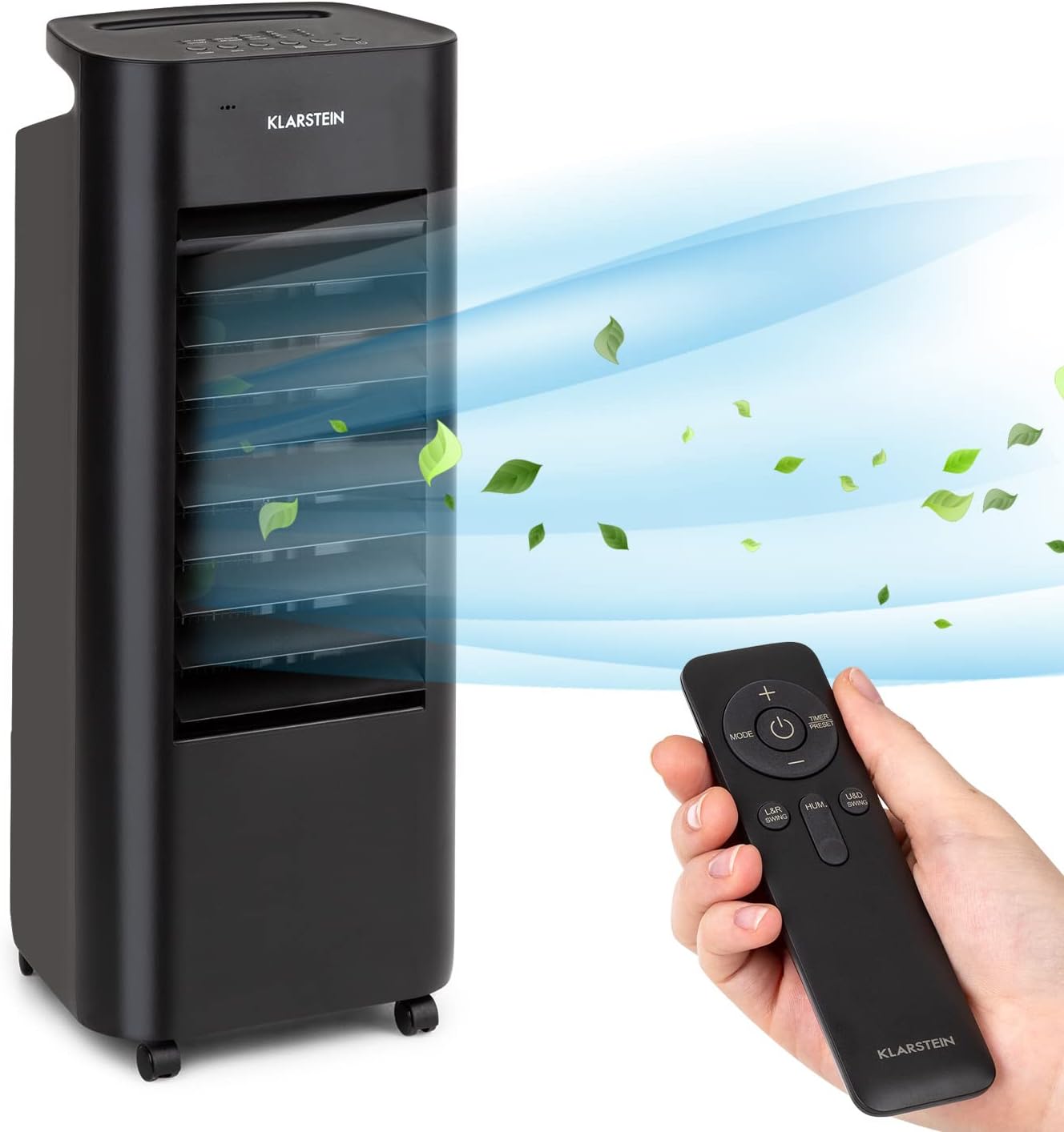 Klarstein Rafraichisseur d'Air 4 en 1, Climatiseur Portable Smart APP Mobile, Humidificateur, Ventilateur, Sans Évacuation 65W, Pack Glacons, Mode Nuit, Puissant Débit d'Air 330m³/h