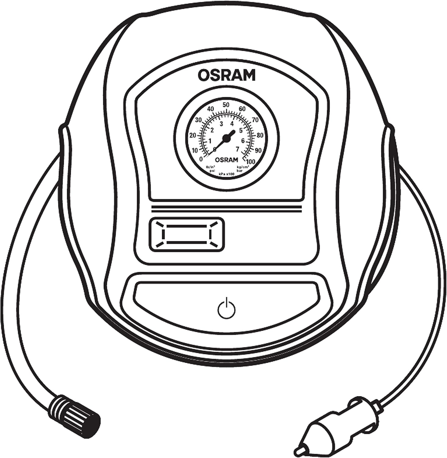 OSRAM TYREinflate Connect 650, compresseur de pneu numérique avec arrêt automatique et lumière LED, compresseur portable 12V pour pneus de voiture, connexion électrique via allume-cigare
