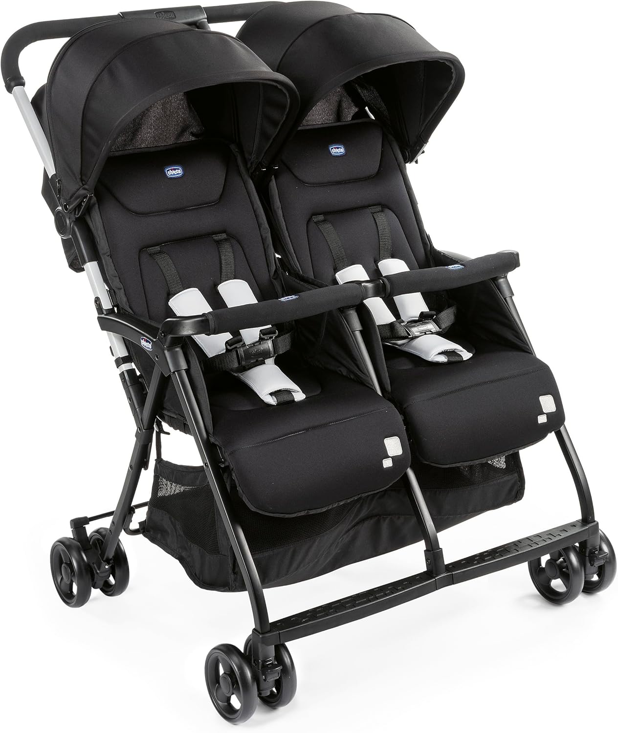 Chicco OHlalà Poussette Canne Double, Légère Inclinable et Pliable, Poussette pour Jumeaux de la Naissance à 15 kg, Fermeture Compacte, Inclus une Housse de Pluie, Capote Extensible - black night