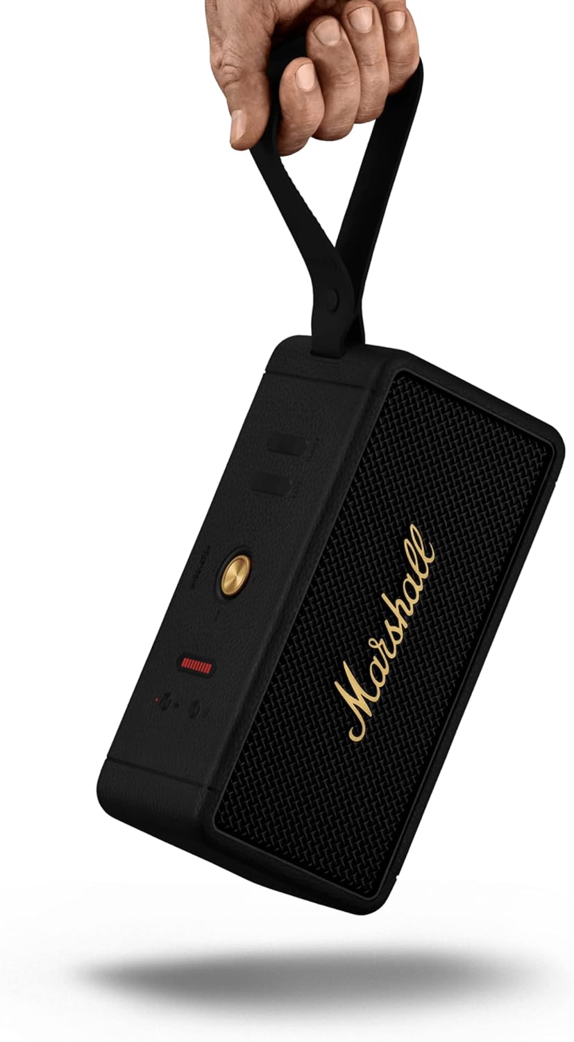 Marshall Middleton Haut-Parleur Bluetooth Portable sans Fil - 20+ Heures de Lecture Portable - Étanche IP67 - Noir & Laiton