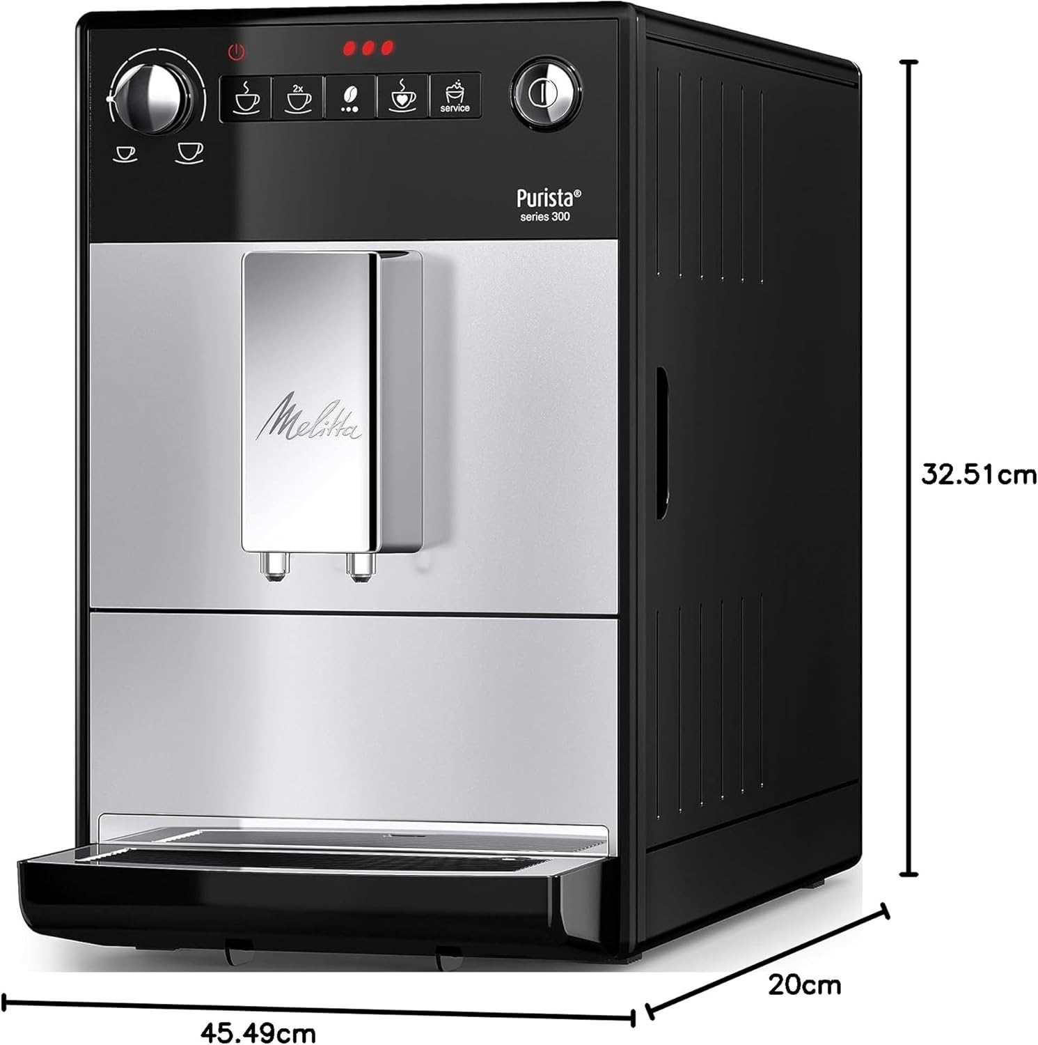 Melitta Purista Argent, Machine à Café à Grains avec Broyeur et Système d'Extraction des Arômes, Silencieuse, Mode 1 à 2 Tasses, Cafetière Expresso 1L, Automatique, F230-101