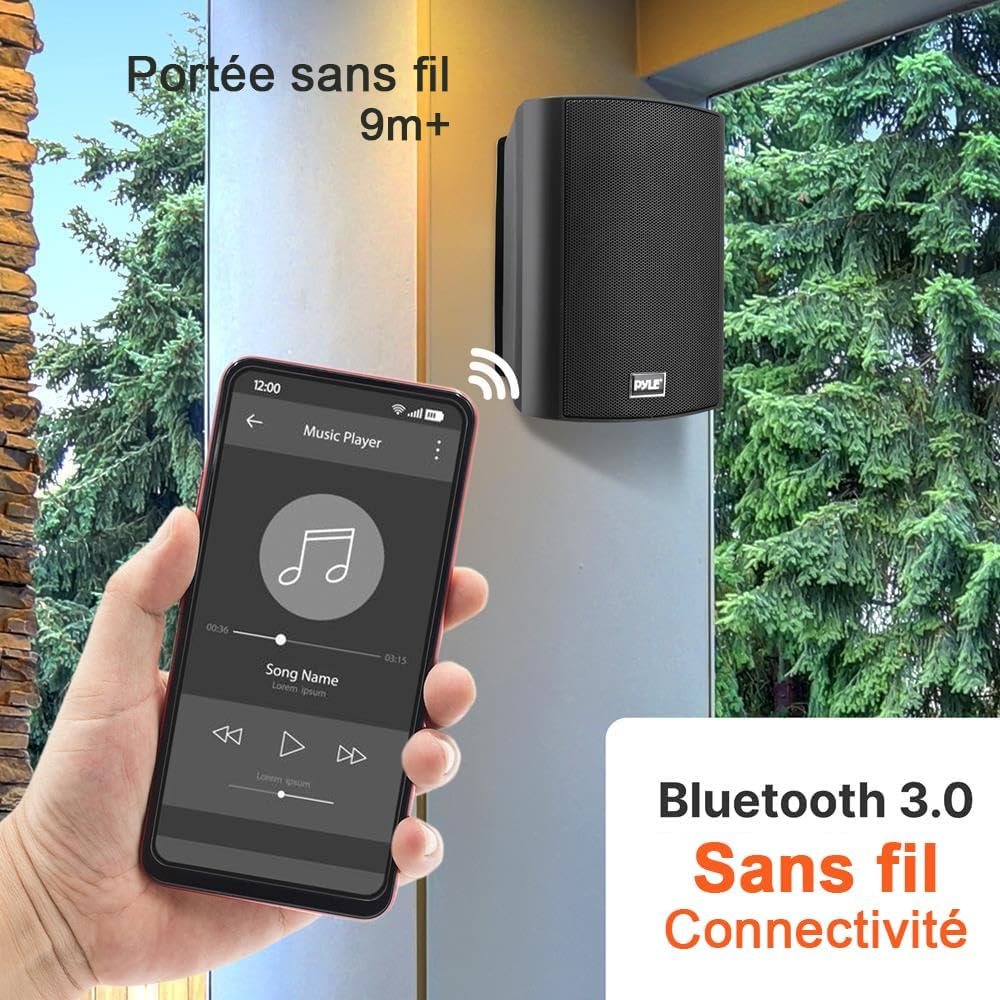 Pyle Enceinte d’Extérieur Bluetooth, Enceinte Mural étanche 240 W, Paire de Haut Parleur Imperméables, Active + Passive,Résistant à l'eau, Son Stéréo, Utilisation dans la Piscine, Patio, l'Intérieur