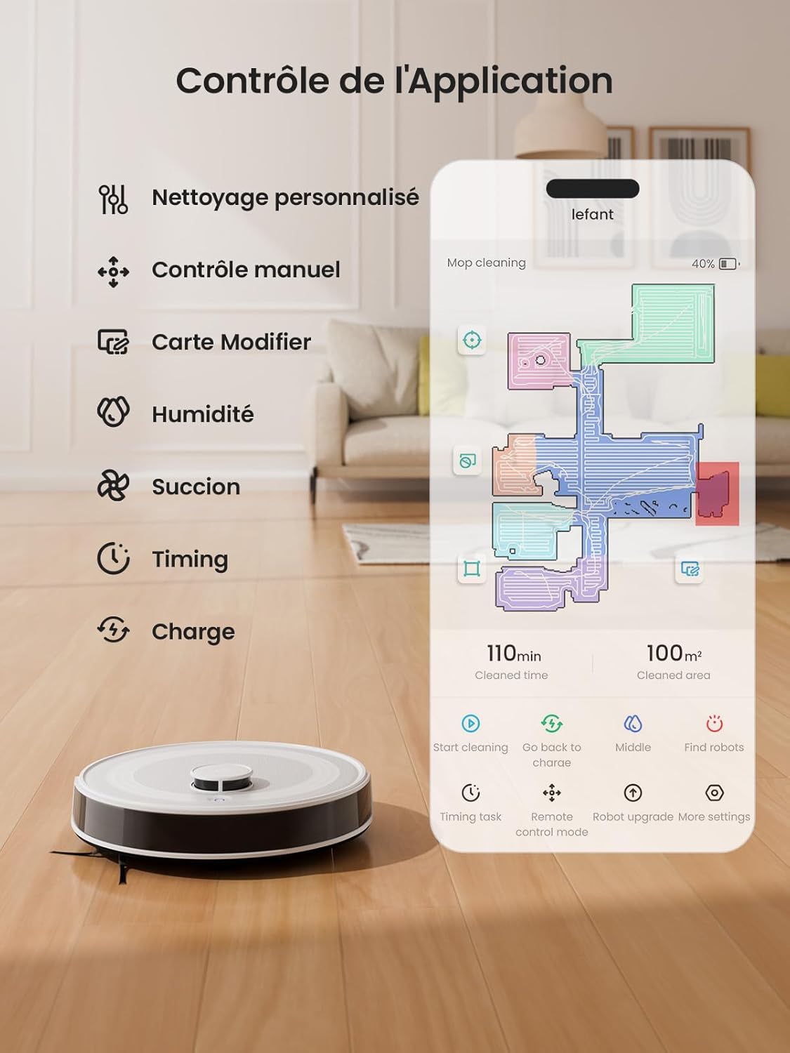 Lefant Robot Aspirateur Laveur Robot 2 en 1 4000Pa,Navigation LiDAR,Cartographie Multi-étage,Zones Virtuelles, Connecté Alexa/APP/WiFi,Idéal pour Poils d'animaux Tapis Sols Durs,M1 Champagne