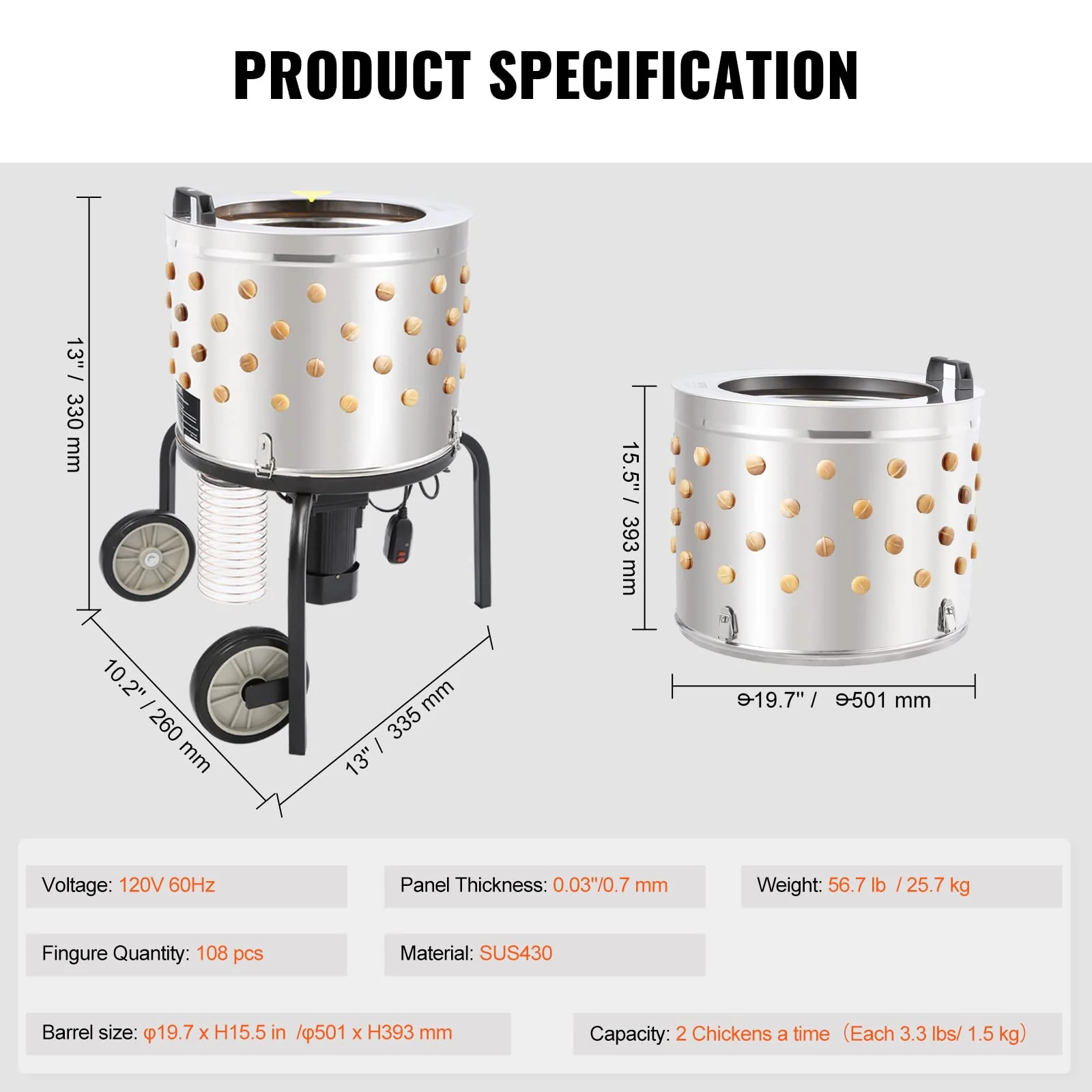 VEVOR 500W Chicken Plucker Machine with 20