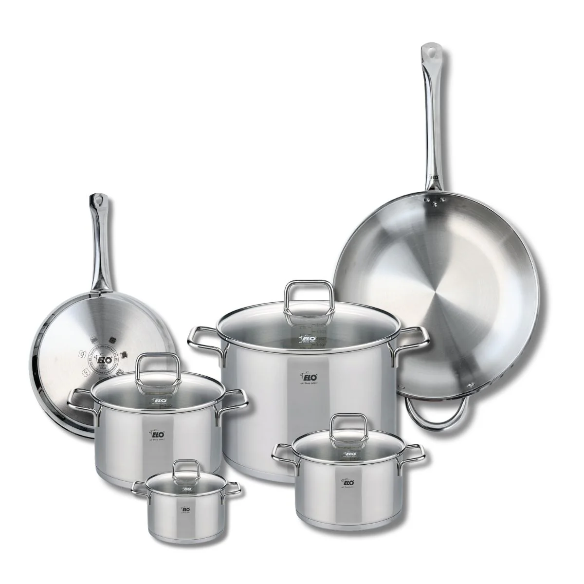 Ensemble de 2 Poêles de cuisson 24 et 32 cm et 4 faitouts 12, 16, 20 et 26 cm Elo Profi Citrin Elo