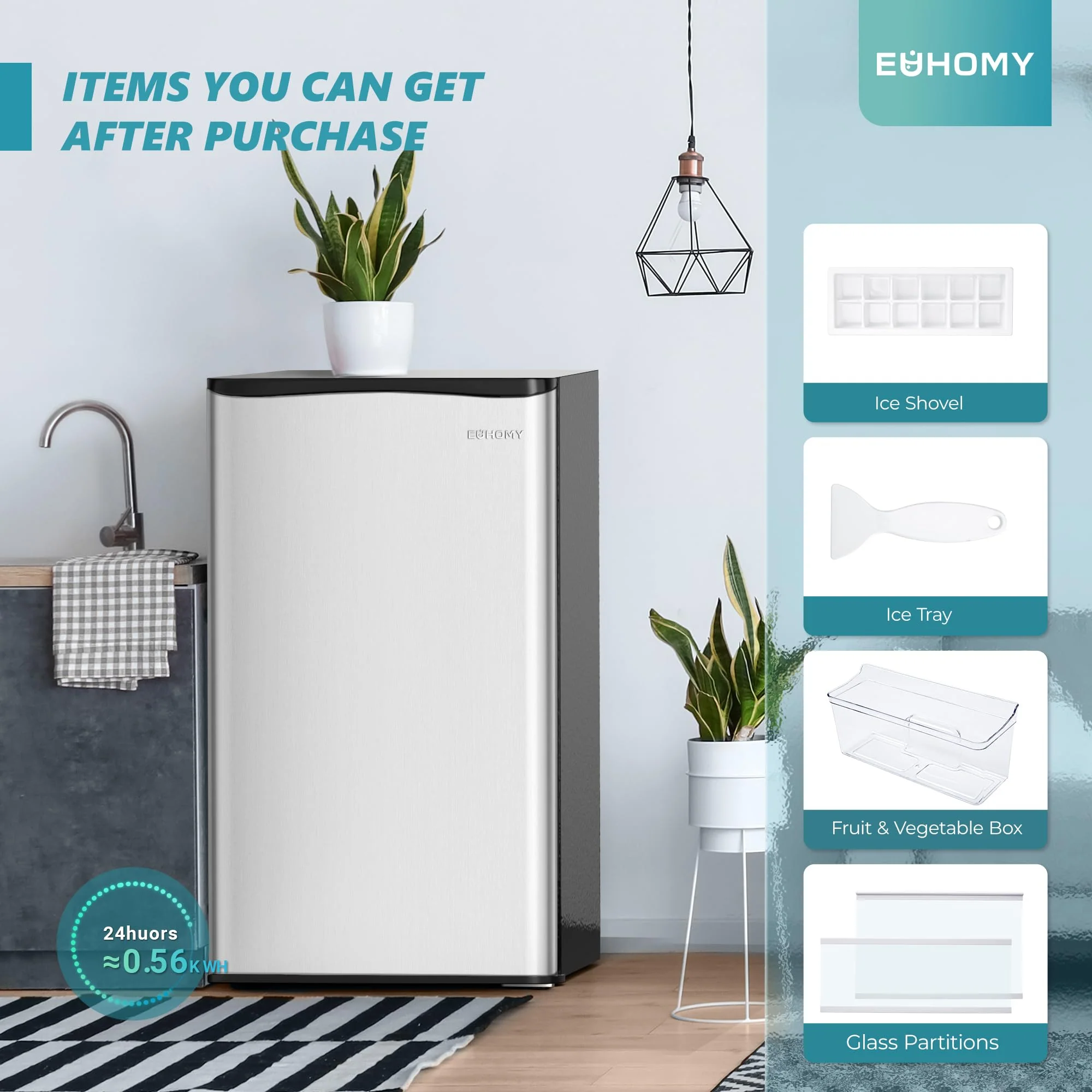 EUHOMY 3.2 Cu.Ft Single Door Mini Fridge with Freezer