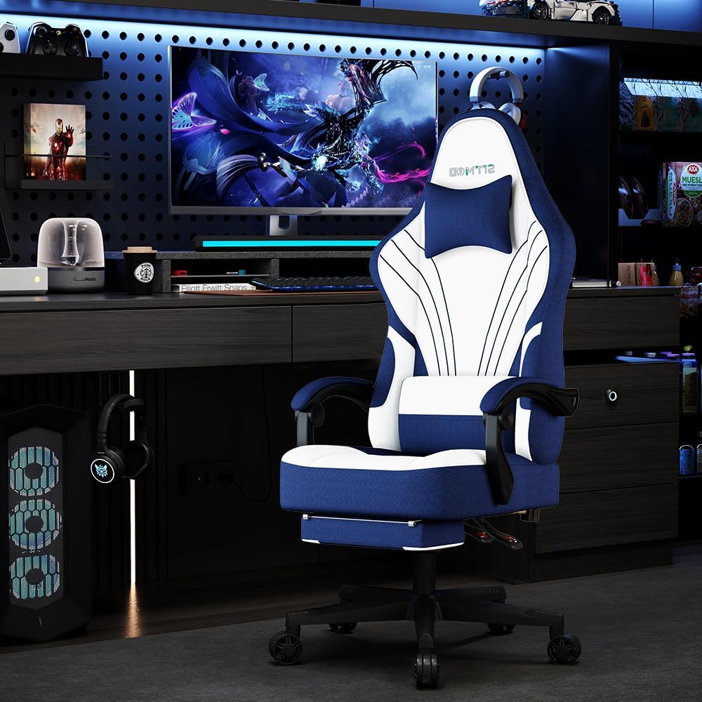 Ulody Chaise Gaming Ergonomique, Fauteuil de Bureau Pivotant, Dossier Haut, Siege Gamer avec Appui-tête et Soutien Lombaire Ajustables, Chaise de Jeu avec Repose-Pieds(Gris)