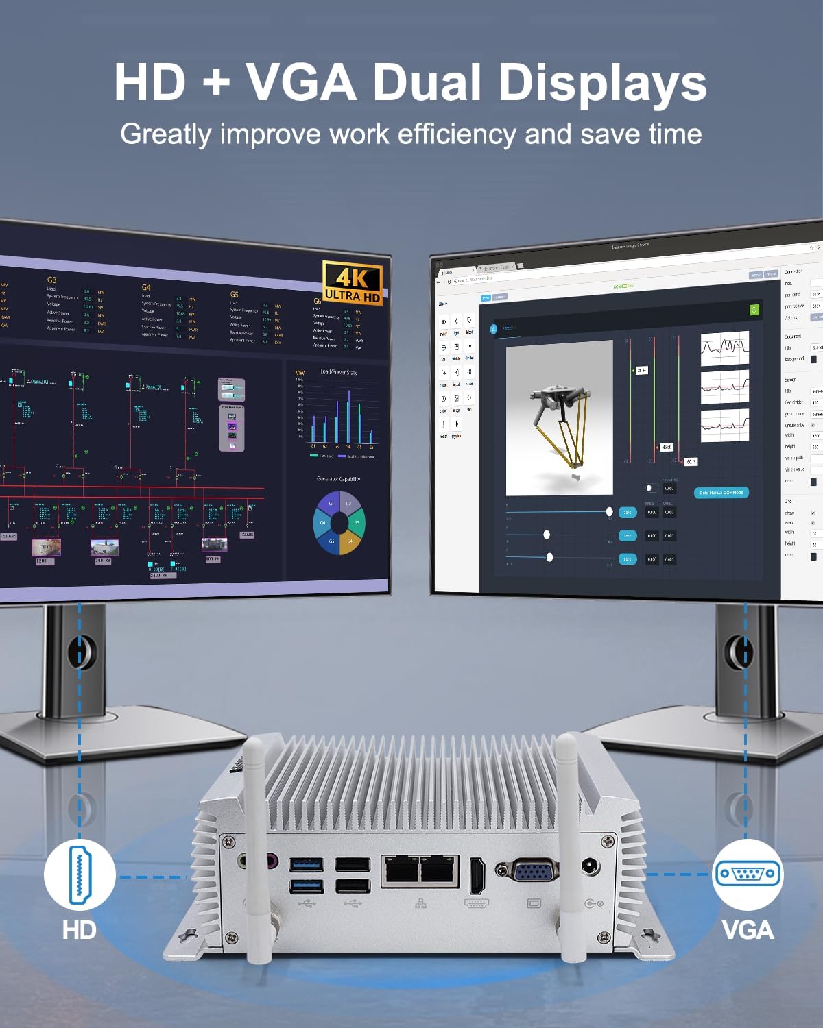 BASOARO Mini PC Industriel Win 10, PC de Bureau sans Ventilateur, Core i7 4500U, 8G RAM 256G SSD, 2 Gigabit Ethernet, HD, VGA, RS232/RS485 COM Port, 4 USB3.0, 4 USB2.0, WiFi, BT