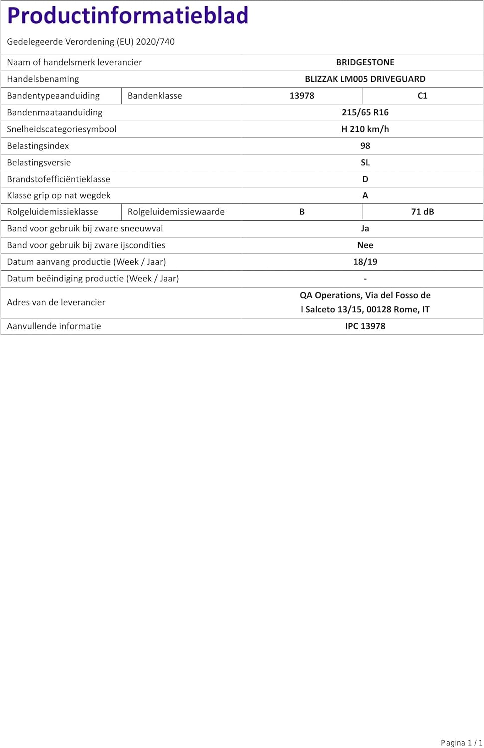 Bridgestone BLIZZAK LM005 - 185/65 R15 92T XL - C/A/70 - Pneus hiver (TOURISME & SUV)
