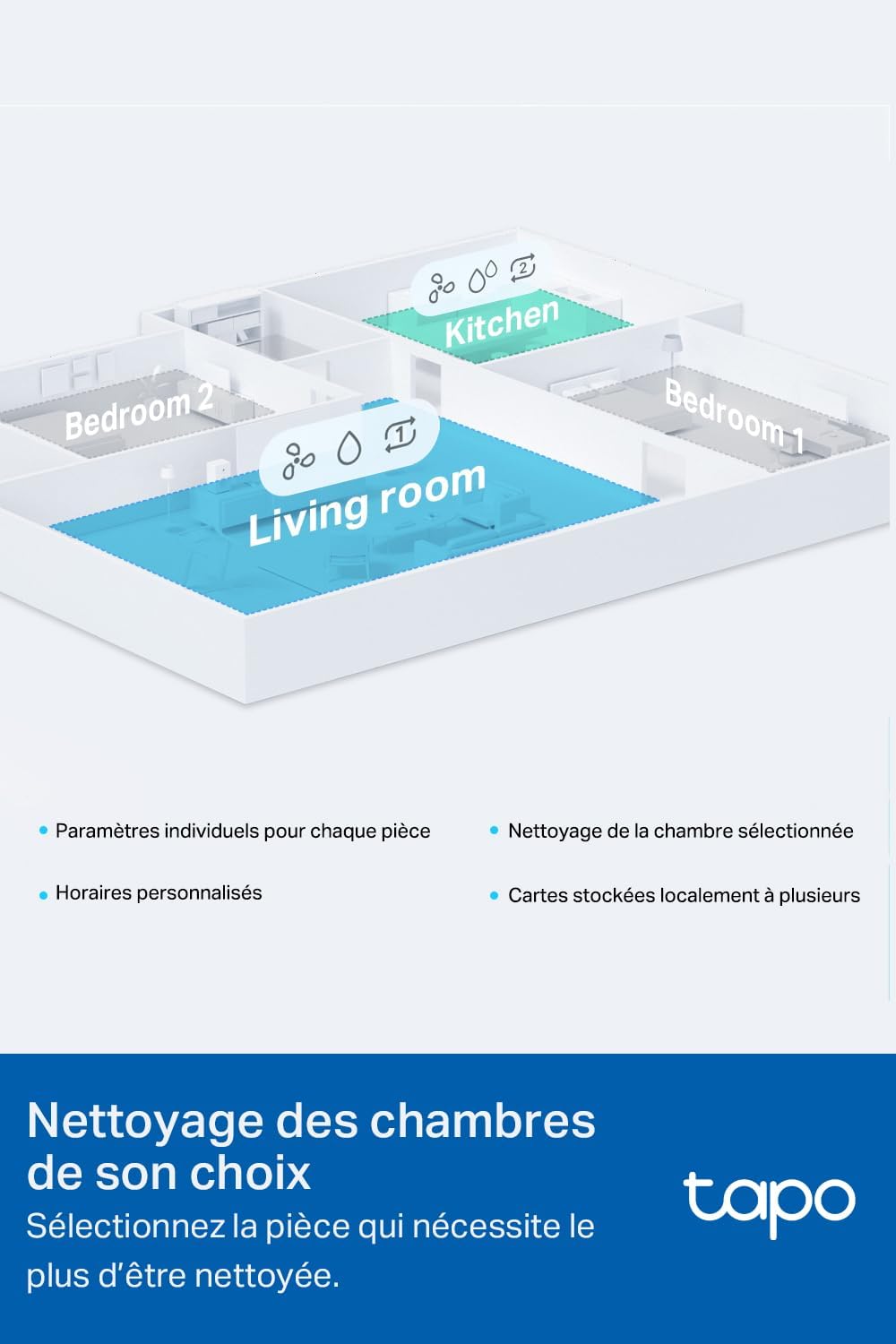 Tapo Aspirateur Robot Laveur 2 en 1 RV20Max Plus, Vidage Automatique, Silencieux Ultra Fin, Ultra puissante de 5300Pa, Navigation LiDAR, Auto-Charge Autonomie 180min, Tapis et Poils d'animaux