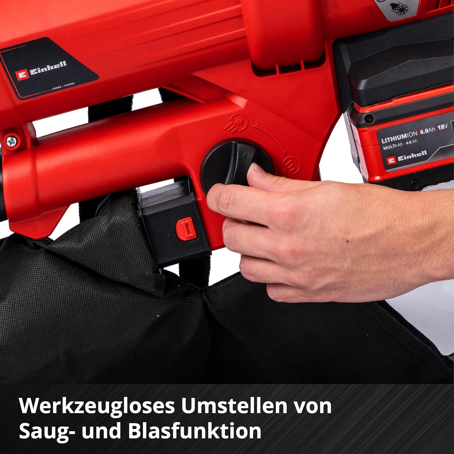 Einhell Akku-Laubsauger Laubblser GE-CL 36 Li E-Solo Power X-Change (Lithium-Ionen, 2 x 18 V, 210 km/h Luftgeschwindigkeit, bürstenloser Motor, 45 l-Fangsack, Tragegurt, ohne und Ladegert)