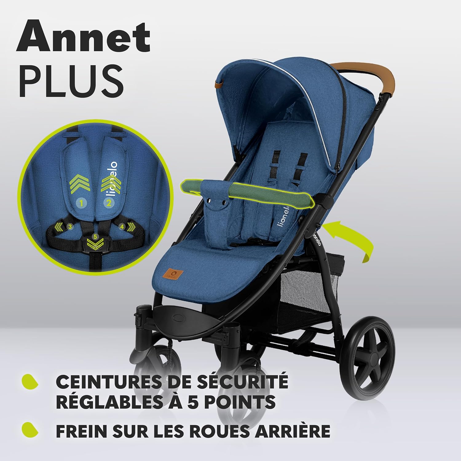 LIONELO Annet Plus poussette bebe à 22 kg, auvent avec fenêtre, roues EVA, chancelière moustiquaire porte-gobelet, réglage du dossier jusqu’à la position couchée (Dreamin, PLUS)