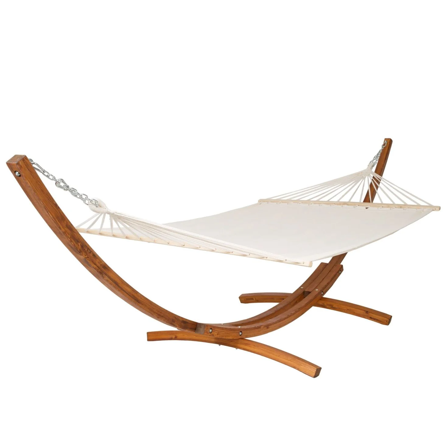 Hamac avec support 2 places double XXL support bois 4,15 mètres chaise longue blanc marron 08_0000198