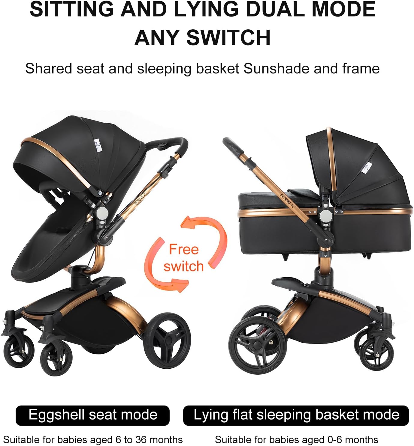 NADDLILY Poussette 3 en 1, Poussette Bebe avec Conception Portable Pliable en Un Clic, Pousette 3 en 1 avec Poussée Réversible Bidirectionnelle, Poussette Canne avec Accessoires (V9 Black)
