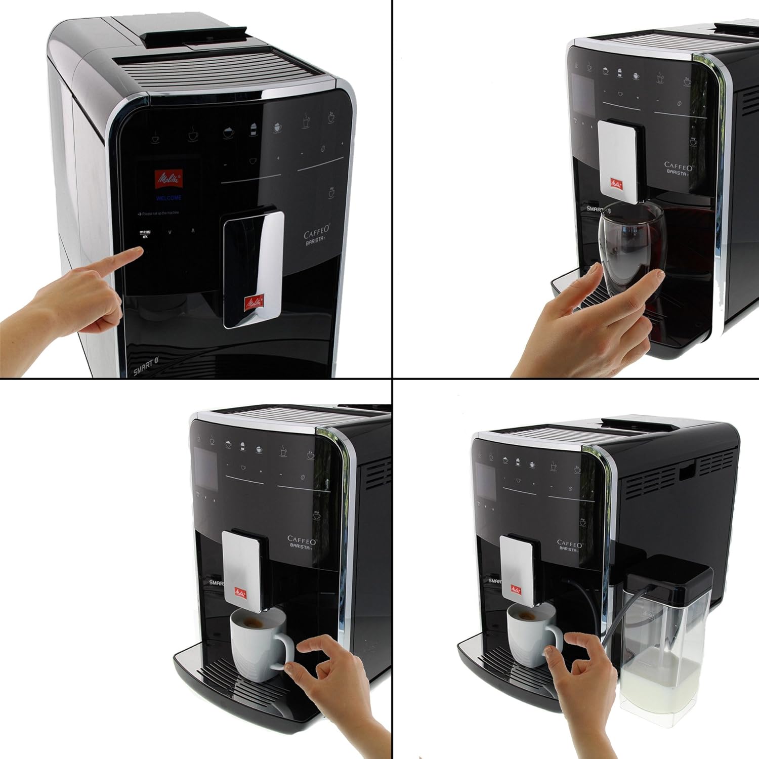 Melitta Barista T Smart Argent, Machine à Café à Grain avec Broyeur, Connectée, Système One Touch, Double bac à grains, 18 spécialités, Mode 1 à 2 Tasses, Écran Couleur TFT, F831-101