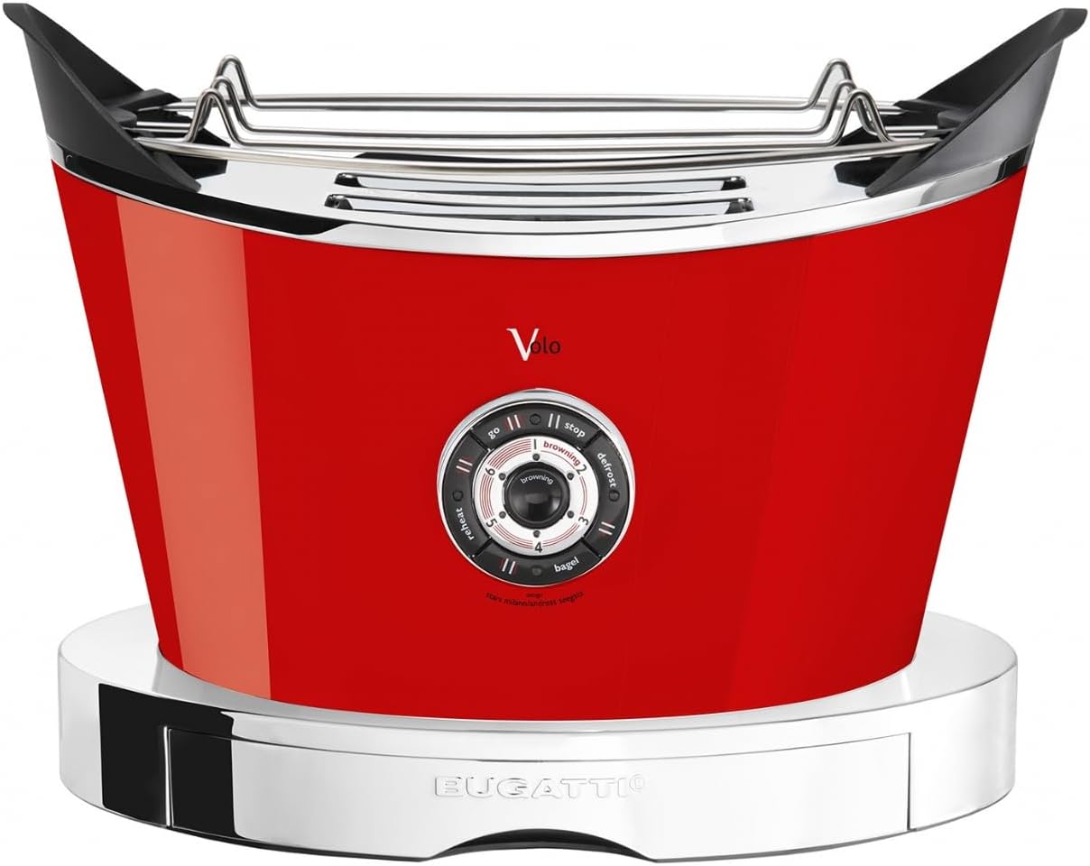 BUGATTI, Volo, Grille-Pain Électrique, 4 Fonctions, 6 Niveaux de Grillage, Design Innovant, Corps en Acier Inoxydable, Puissance 930 W (Chrome)